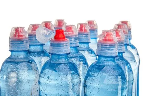 Plastic bottle of drinking water isolated on white Stock Photos
