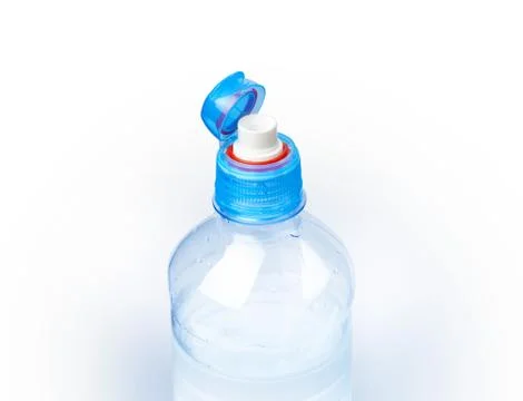 Plastic bottle of drinking water open cap. Isolated on white background Stock Photos