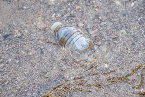 Plastic bottle floating in the lake Stock Photos