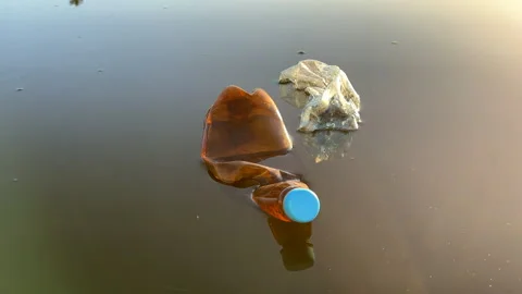 Plastic bottle garbage on sea shore lake. Stock Footage 251525146