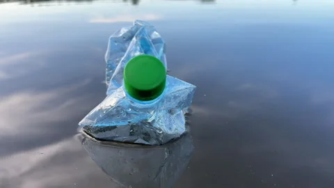 Plastic bottle garbage on sea shore lake. Stock Footage 251526847