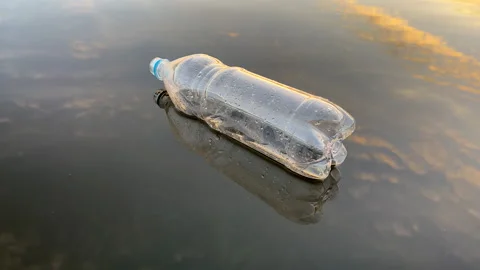 Plastic bottle garbage on sea shore lake. Stock Footage 251529669