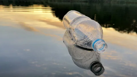 Plastic bottle garbage on sea shore lake. Stock Footage 251529670