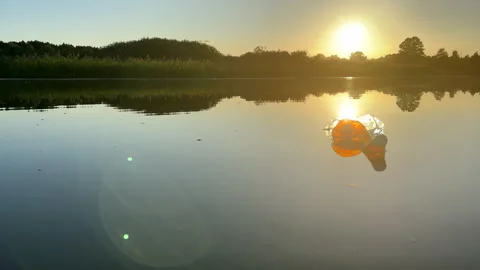 Plastic bottle garbage on sea shore lake. Stock Footage 251531676