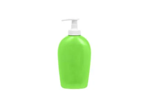 Plastic Bottle with green liquid soap on a white background Stock Photos