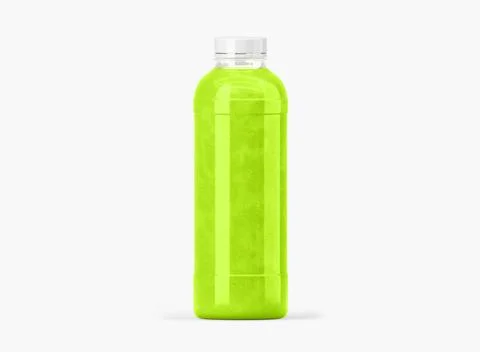 Plastic bottle of green smoothies, packaging mockup. Spinach, kiwi or celery Illustrazione stock