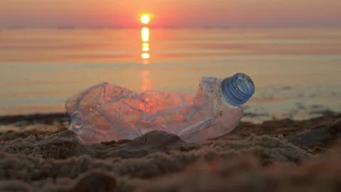Plastic bottle lies on a sandy beach. Stock Footage 231798567