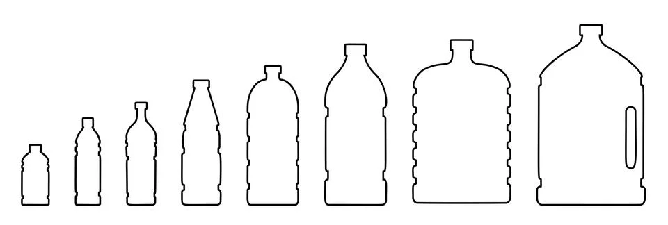 Plastic bottle line clear container water flask Stock Illustration