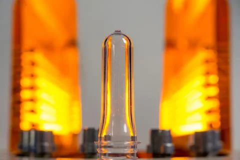 Plastic bottle making process Foto stock