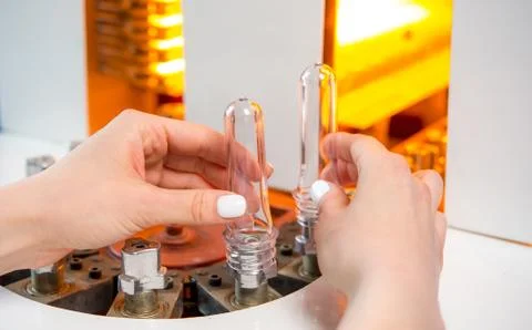 Plastic bottle making process Foto stock