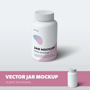 Plastic bottle mockup with cap, front view, design presentation with pink ill Stock Illustration