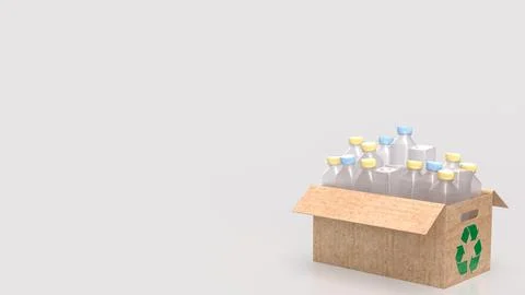 The Plastic bottle in Paper Box for eco or recycle concept 3d Rendering. Stock Photos