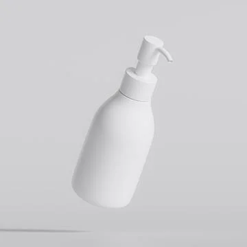 Plastic bottle pump white color, realistic 3D render illustration on gray ba Stock Illustration