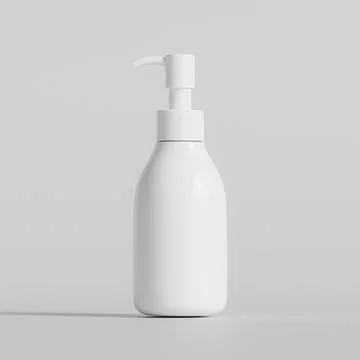 Plastic bottle pump white color, realistic 3D render illustration on gray ba Stock Illustration