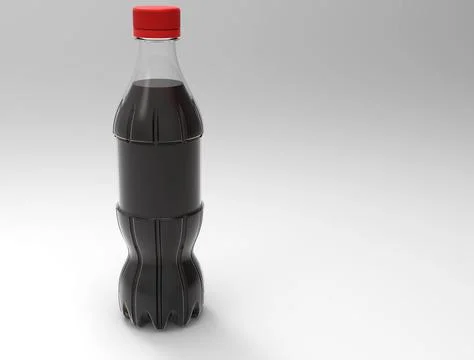 Plastic bottle with a red cap, filled with dark liquid. 3D rendering. Stock Illustration