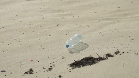 Plastic bottle rolling on beach. Sea Plastic pollution concept Vidéo 99990195