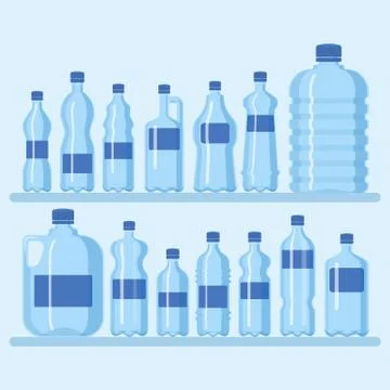 Plastic bottle set vector illustration. Different sizes of cartoon containers 스톡 일러스트