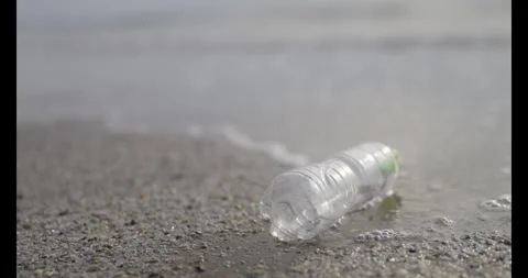 Plastic bottle from the shoreline, beach clean up, environmental protection Stock Footage 342853817
