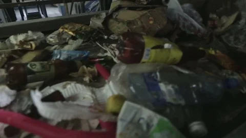 Plastic bottle on the sorting conveyor. Waste sorting. Recycling waste Stock Footage 70353348