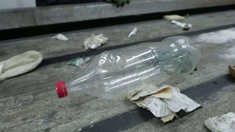 Plastic bottle on the sorting conveyor. Waste sorting. Recycling waste Stock Footage 70356665