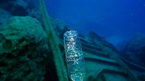 Plastic Bottle Swims Underwater Vídeo Stock 123437198