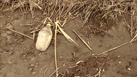 A plastic bottle thrown away by man contaminates nature Stockbeeldmateriaal 128911346