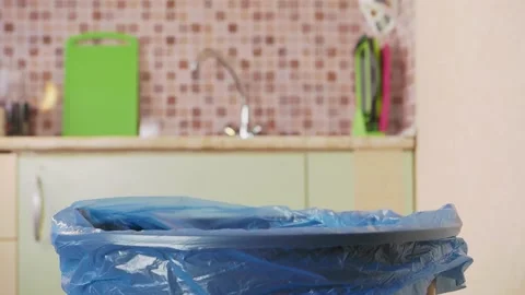 Plastic bottle is thrown into the trash bin Stock Footage 155486119