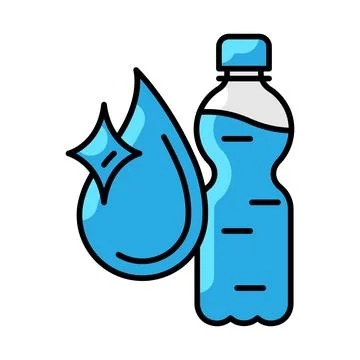 Plastic bottle with water drop icon. Aqua or liquid thin line illustration. 스톡 일러스트