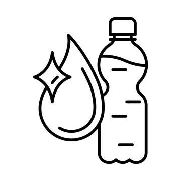Plastic bottle with water drop icon. Aqua or liquid thin line illustration. 스톡 일러스트