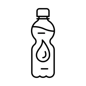 Plastic bottle with water drop icon. Aqua or liquid thin line illustration. 스톡 일러스트