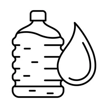 Plastic bottle with water drop icon. Aqua or liquid thin line illustration. 스톡 일러스트