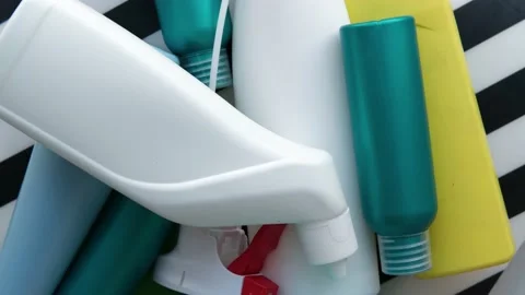Plastic bottles and containers prepared for recycling Stock Footage 217959727