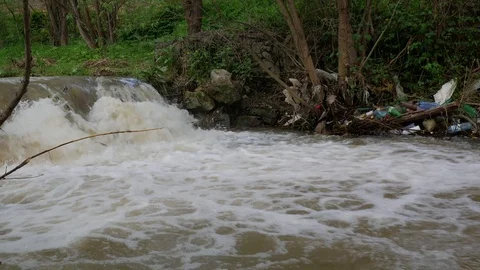 Plastic bottles and garbage in the river Stock Footage 108359227