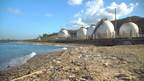 Plastic bottles and other garbage were thrown on the beaches  Stock Footage 125319850