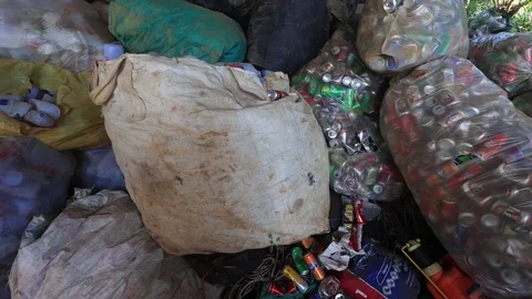 Plastic bottles and tin cans to recycle Video stock 123685809