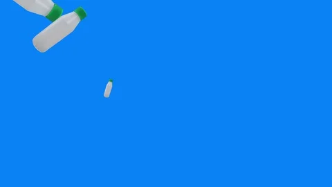 Plastic bottles animation, blue screen -Chroma key seamless loop Stock Footage 128985508