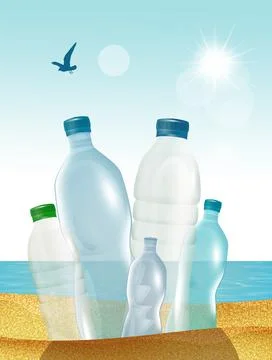 Plastic bottles on the beach Stock Illustration