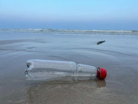 Plastic bottles on the beach 스톡 사진