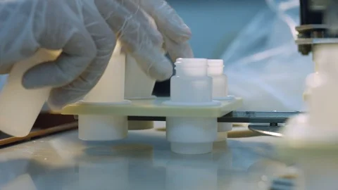 Plastic bottles on the conveyor for bottling liquids Stock Footage 101014747