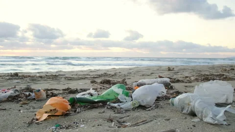 Plastic bottles discarded on pollution dump,ocean sea coast,environmental waste Vídeos de archivo 146774064