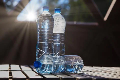Plastic bottles of drinking water Stock Photos
