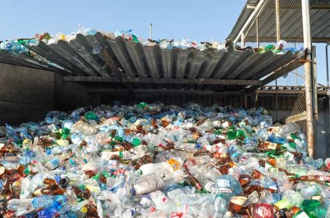 Plastic Bottles in a Factory for Processing of Secondary Raw Materials. Stock Photos