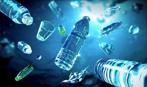 Plastic bottles float underwater in the ocean and pollute the sea Stock Illustration