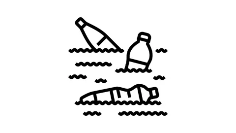 Plastic bottles floating ocean line icon animation Stock Footage 326121525