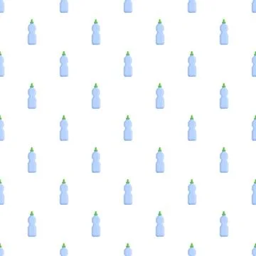 Plastic bottles pattern with green caps on white background Stock Illustration