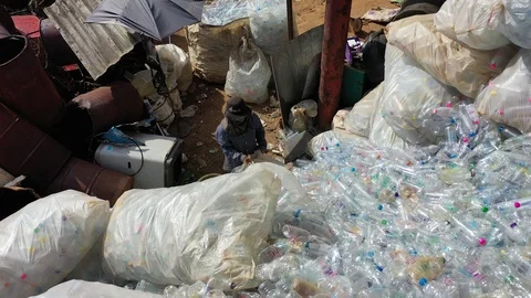 Plastic bottles piled up for recycling Stock Footage 122189439