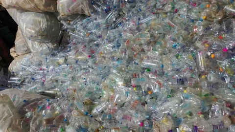Plastic bottles piled up for recycling Stock Footage 122190757