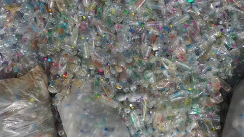 Plastic bottles piled up for recycling Stock-Footage 122190776