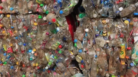 Plastic bottles piled up for recycling Stock Footage 123100103