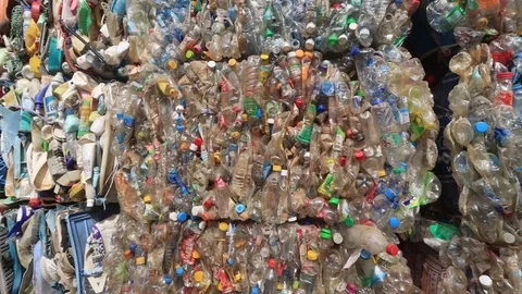 Plastic bottles piled up for recycling Stock Footage 123100107